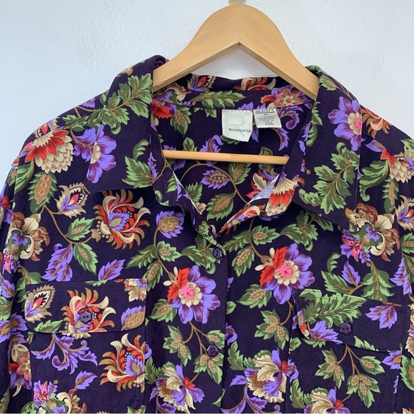 Roamans Shirt Woman 2X  Purple Floral Button Up Long Sleeve Tunic  Side Colorful - Picture 3 of 11